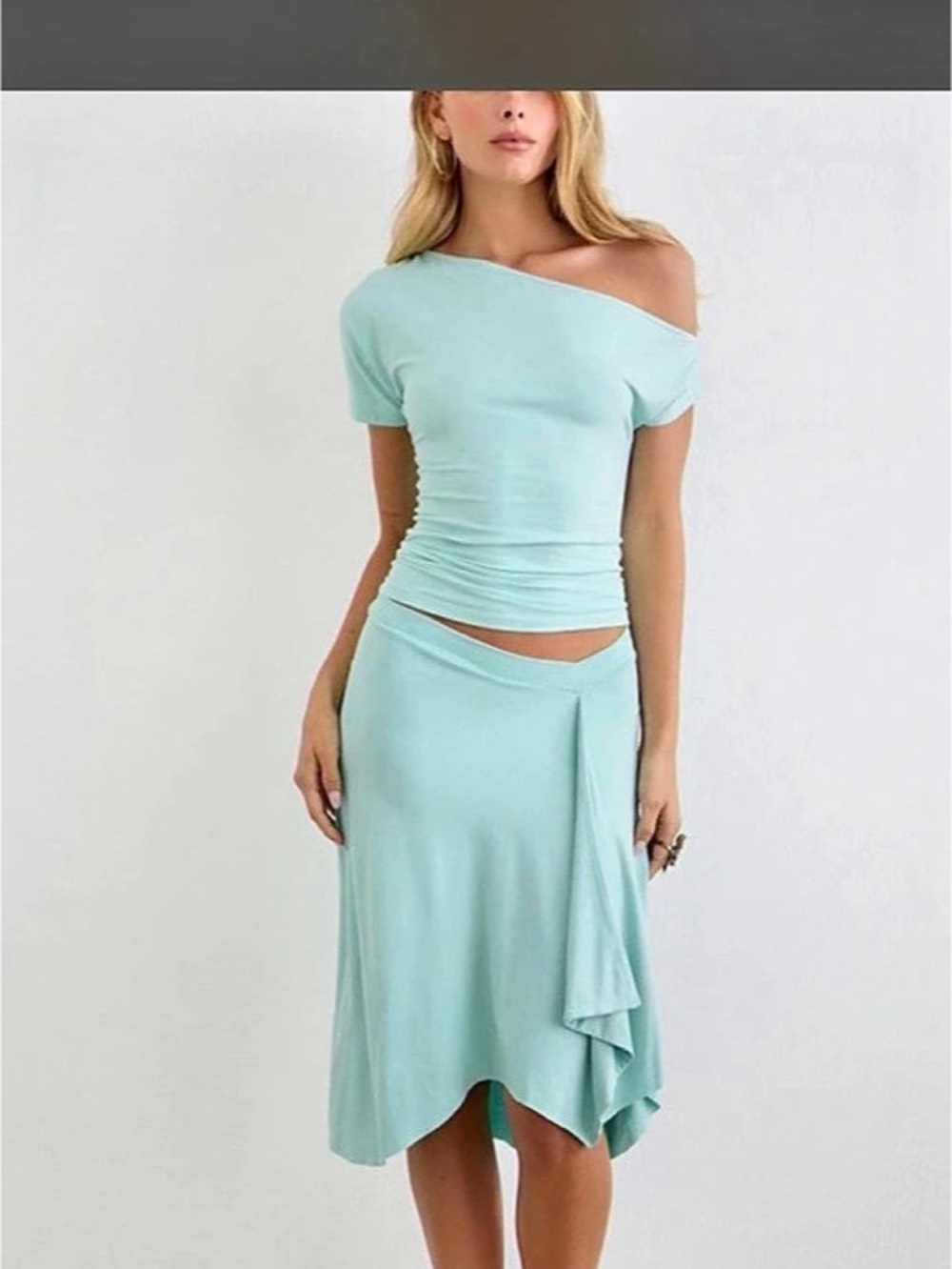 Motel Rocks Two piece set Off-Shoulder Midi set in aqua / teal Like New SMALL